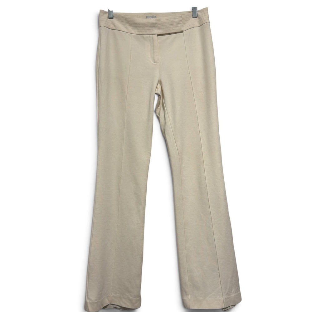 Cache Womens Cream Off White Lined Flare Dress Pants Pintuck Seam Size 2